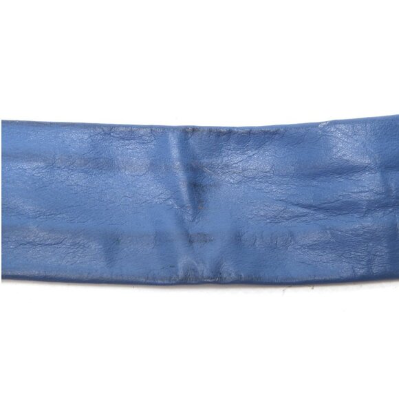 Vintage Wide Double Buckle Leather Belt 1990s Retro Summer Blue Gold - Picture 6 of 10